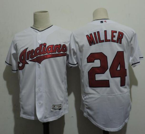 Men Cleveland Indians #24 MILLER White Elite MLB Jerseys